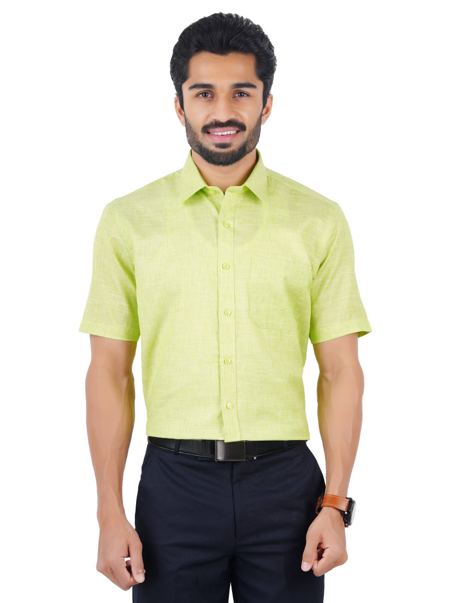 Mens Cotton Blended Formal Shirt Half Sleeves Light Green T12 CK1-Front view