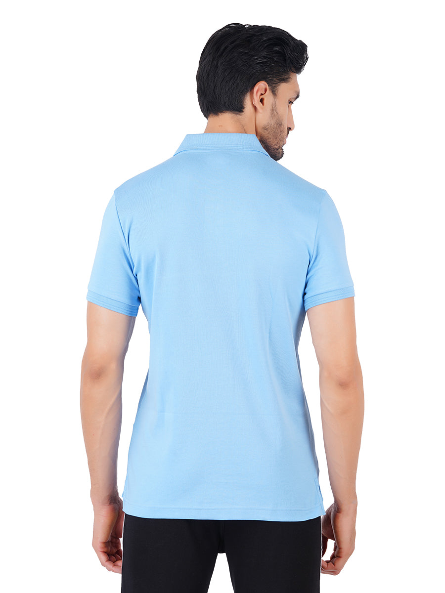 Men's Irish Blue Super Combed Cotton Half Sleeves Polo T-Shirt-Back view