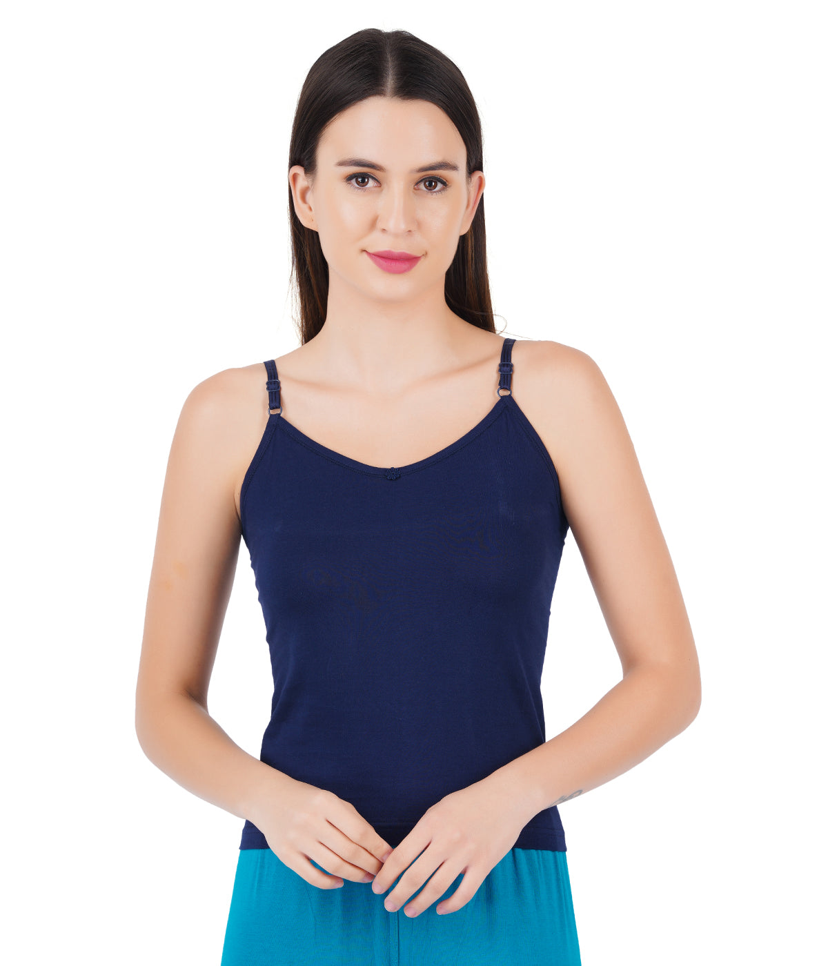 Womens Adjustable Strap Colour Camisole Petals (2 PCs Pack)-Blue