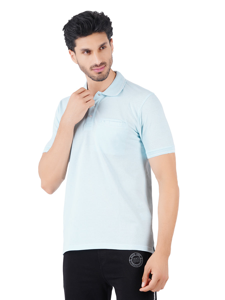 Cotton Blend Polo T-Shirt Irish Blue with Chest Pocket-Side view