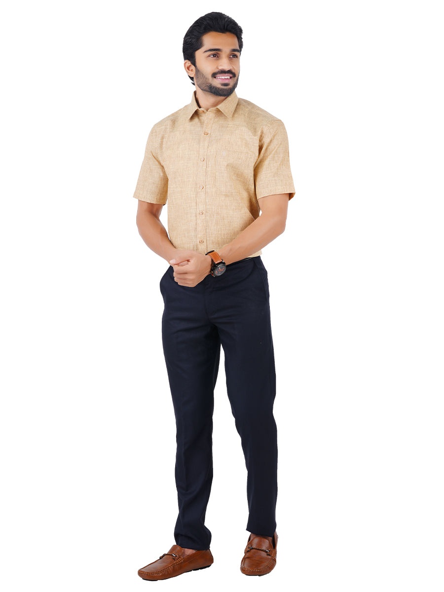 Mens Cotton Blended Formal Shirt Half Sleeves Dark Sandal T12 CK2-Full view