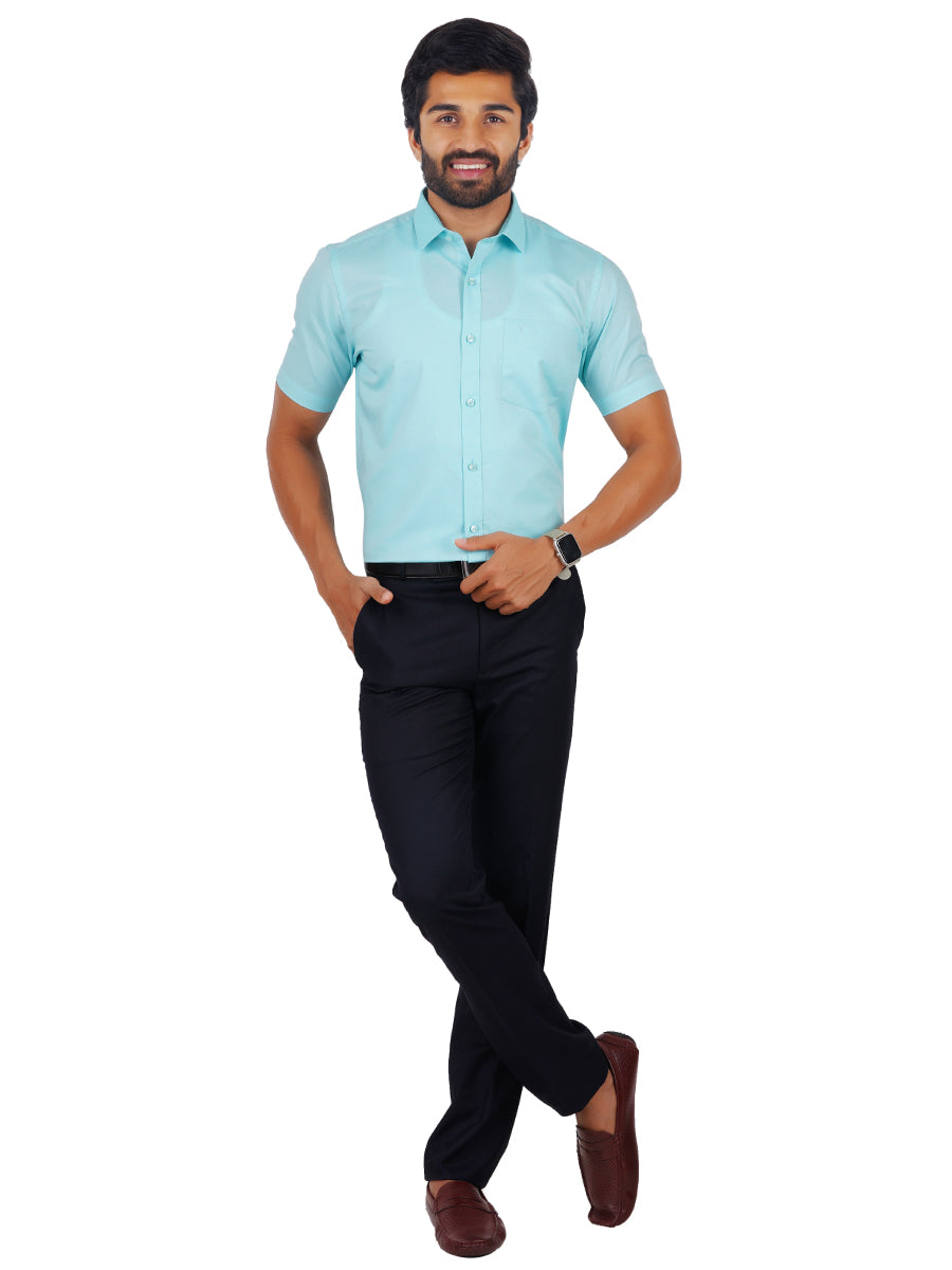 Premium Cotton Shirt Half Sleeves Sky Blue EL GP19-Front view