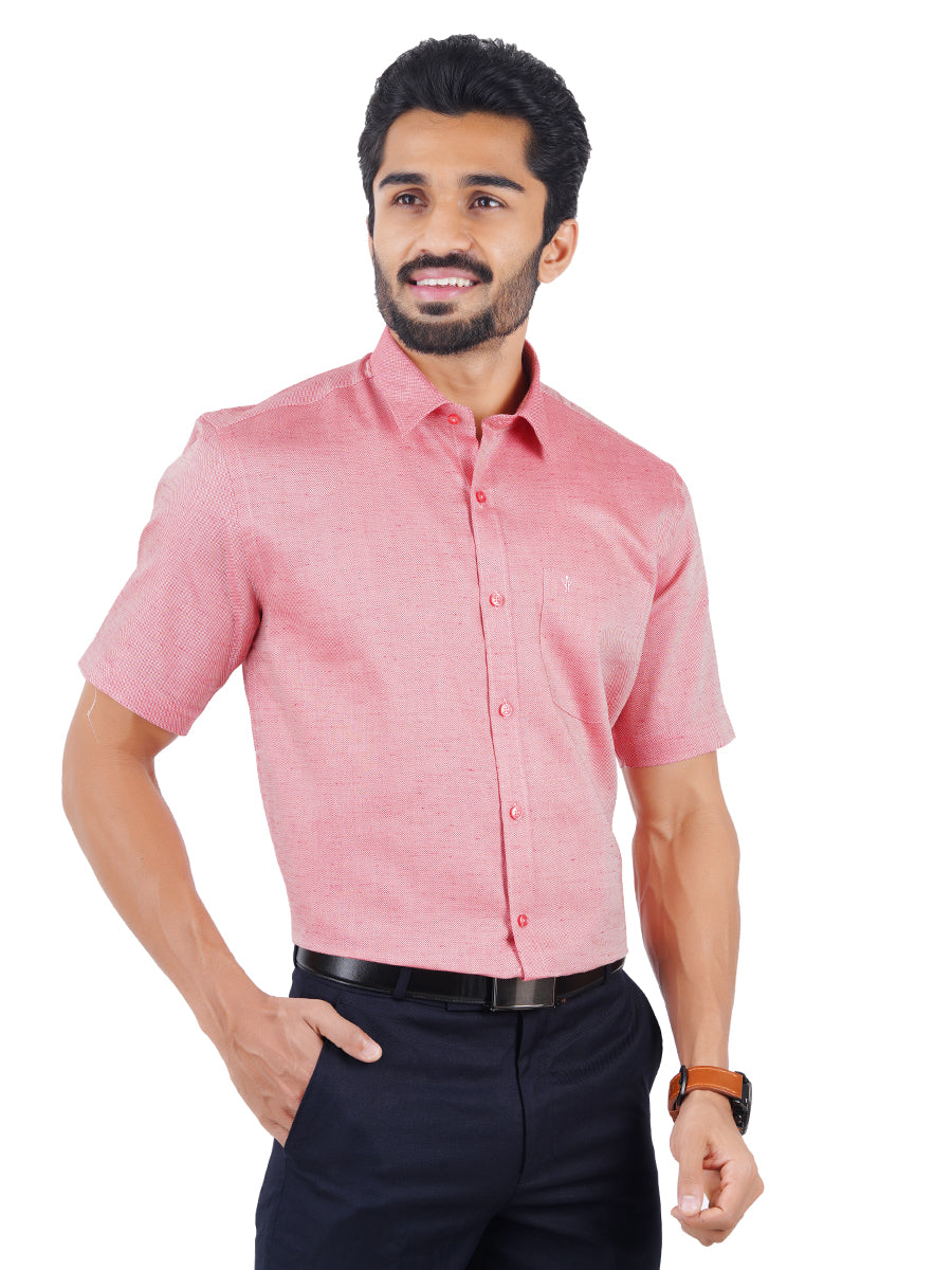 Men Poly Cotton Shirt Half Sleeves Bright Pink T18 CY3