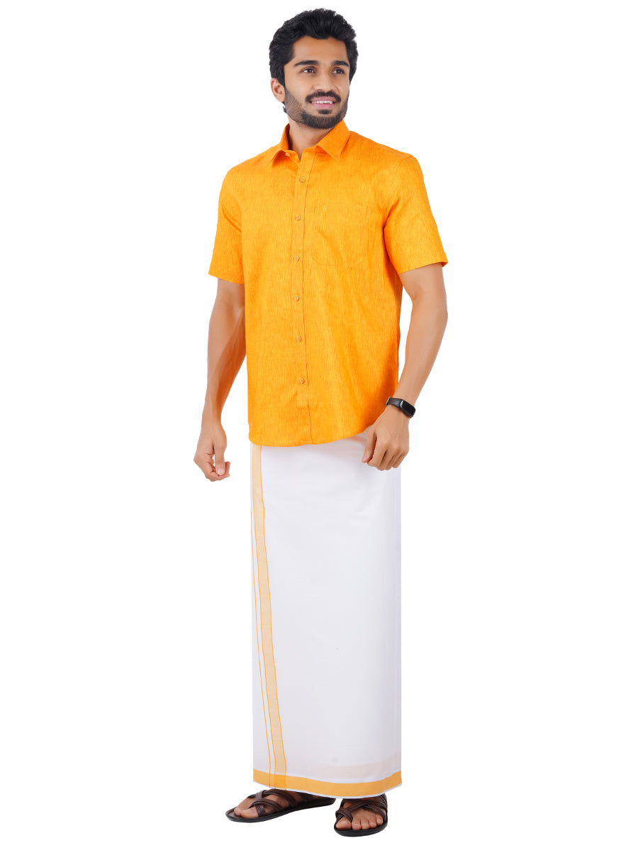 Mens Matching Border Dhoti & Shirt Set Half Yellow C33-Full view