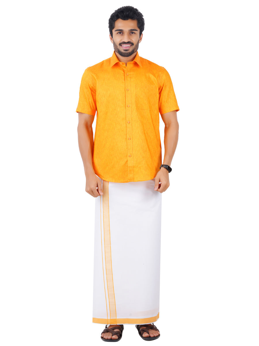 Mens Readymade Adjustable Dhoti with Matching Shirt Half Yellow C33