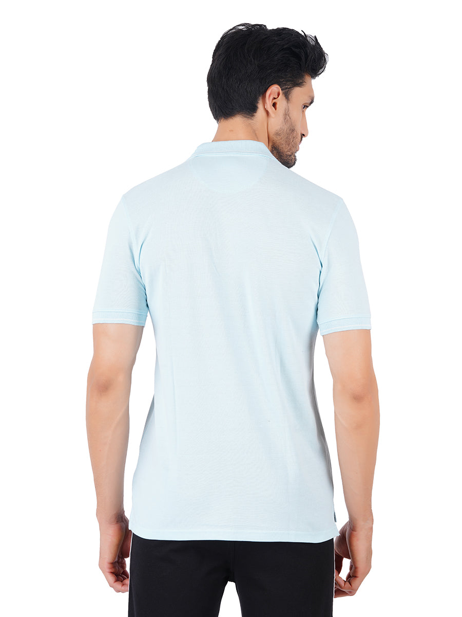 Cotton Blend Polo T-Shirt Irish Blue with Chest Pocket-Back view