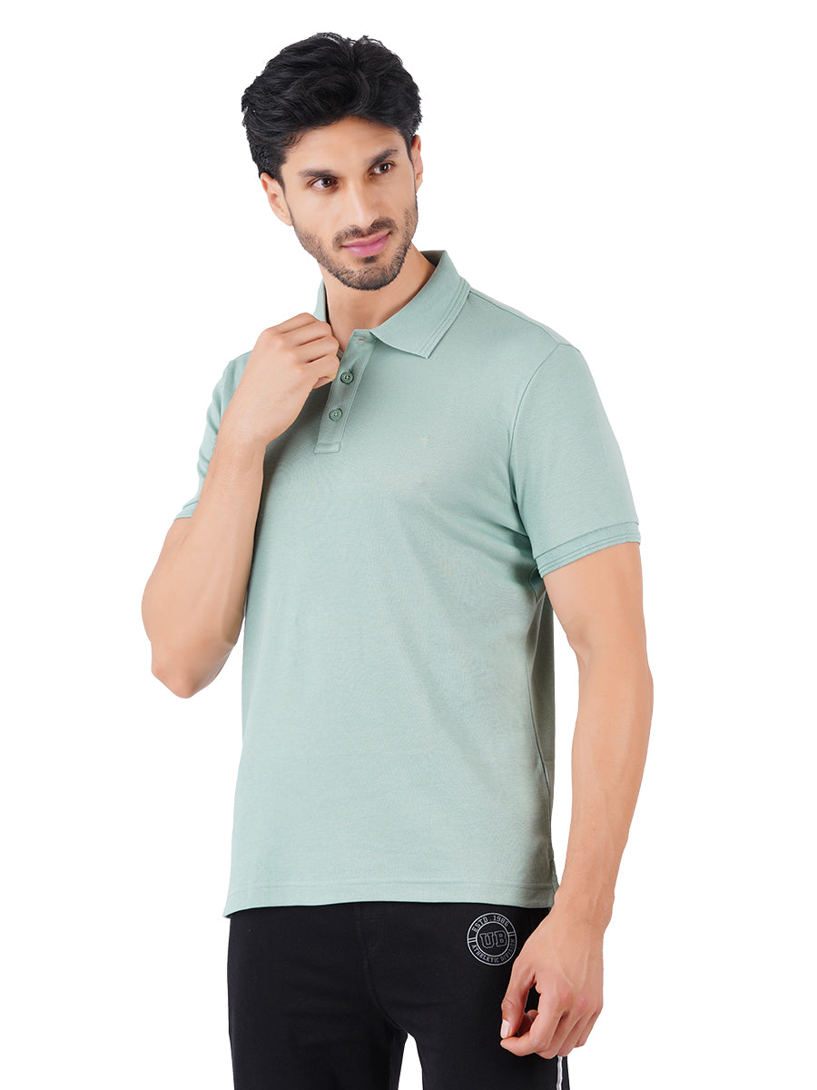 Men's Mint Green Super Combed Cotton Half Sleeves Polo T-Shirt-Sdie view
