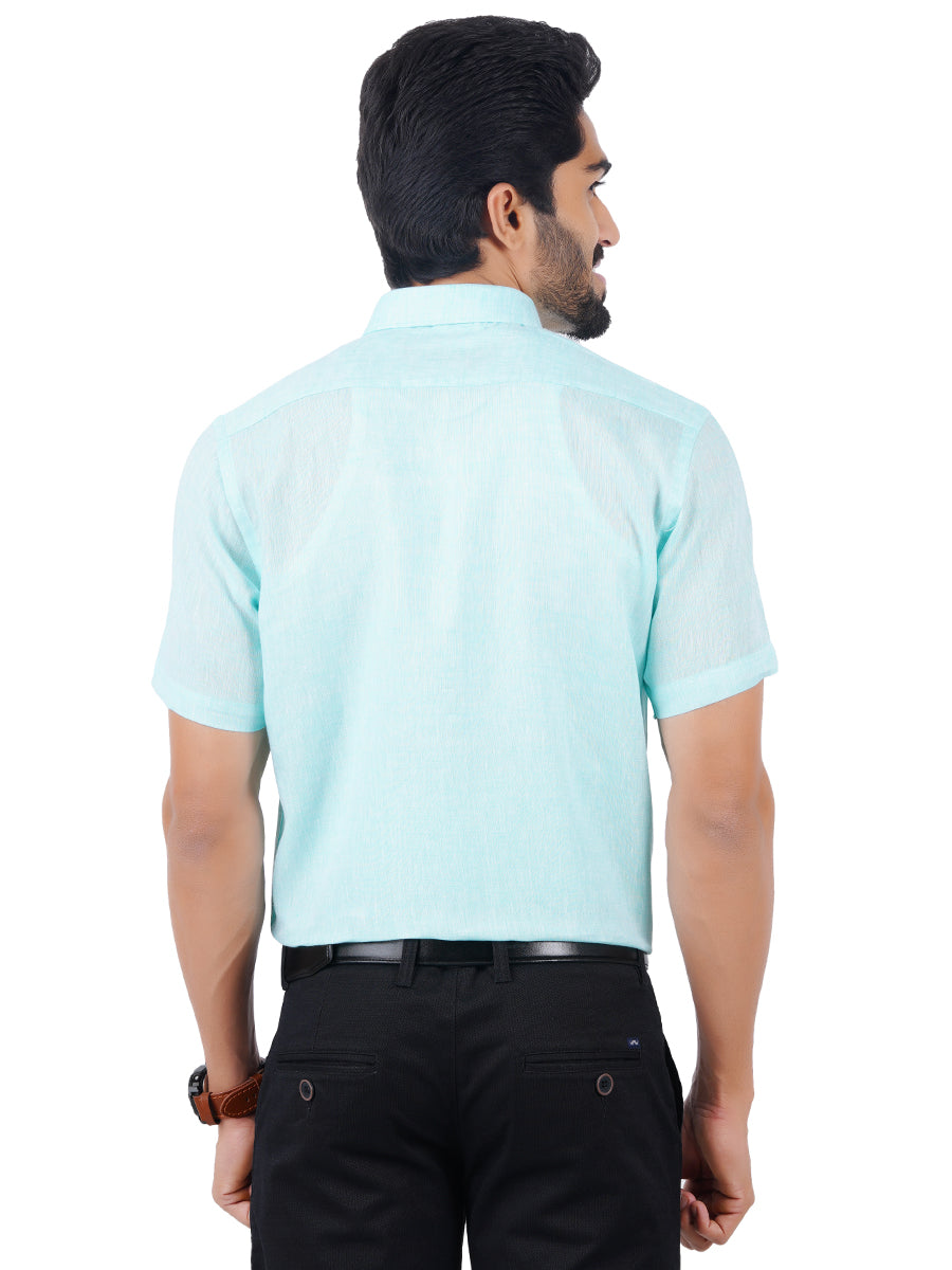 Mens Pure Linen Half Sleeves Shirt Sky Blue-Back view