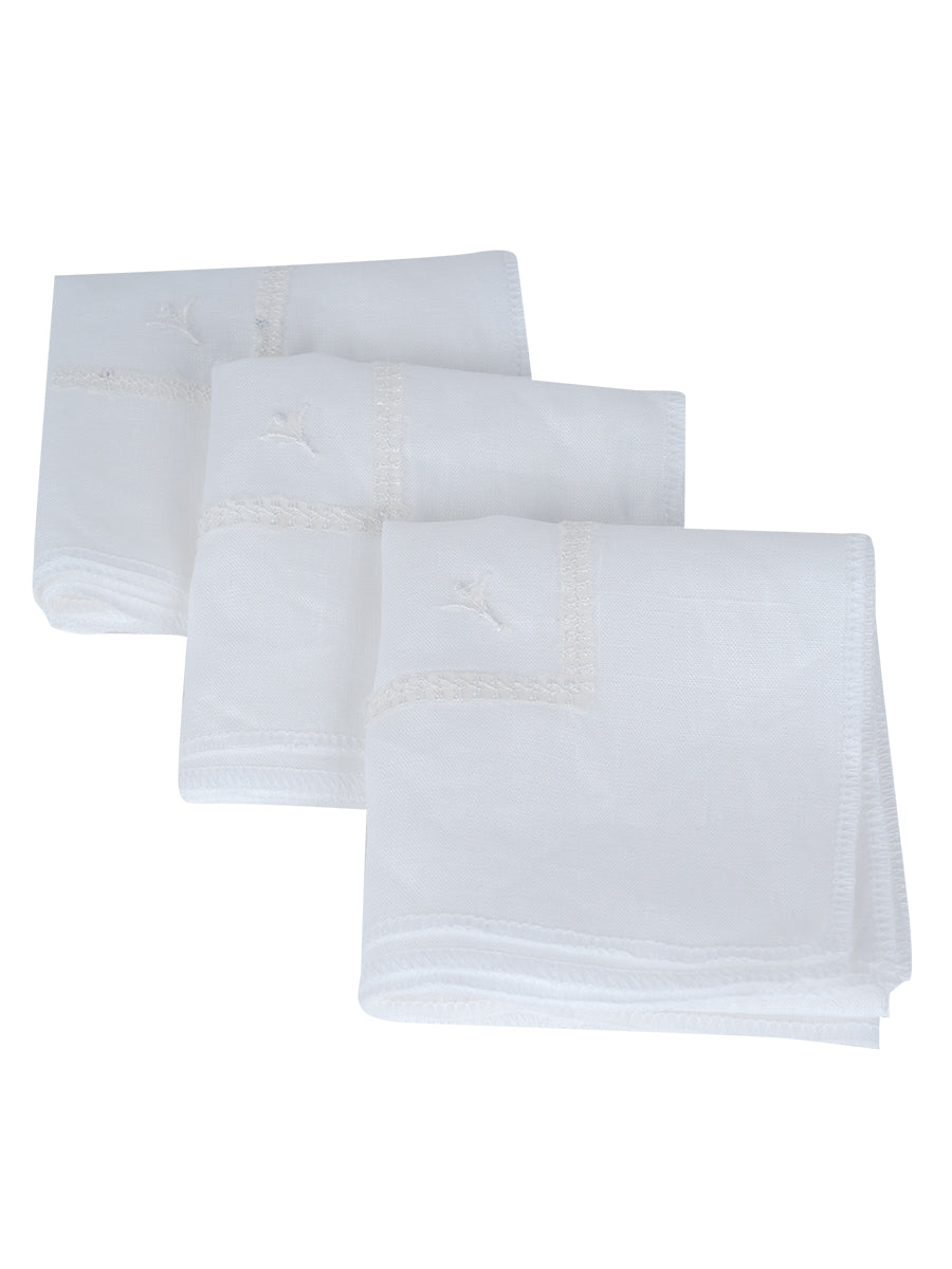 Pure Linen White Hand Kerchief (3 in 1)-Close view