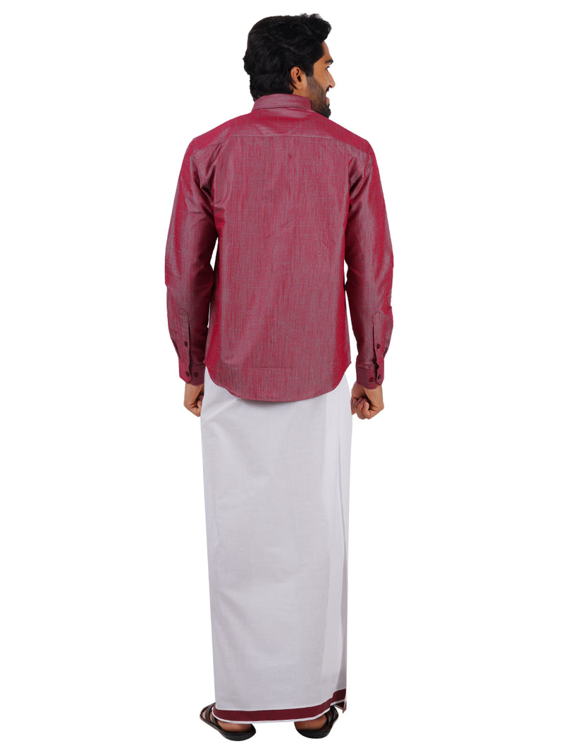 Mens Matching Jari Border Dhoti & Shirt Set Full Purple VB6