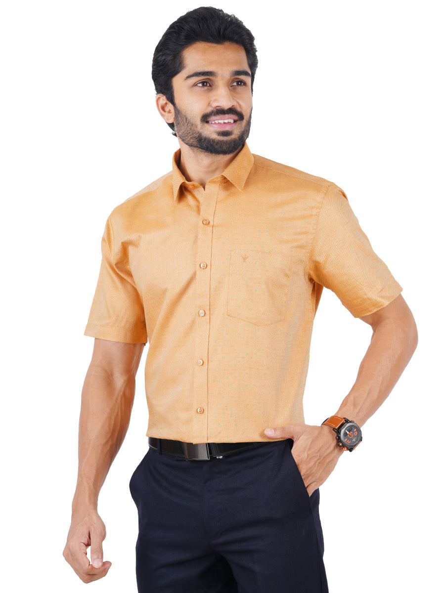 Mens Formal Shirt Half Sleeves Light Orange T18 CY1-Front view