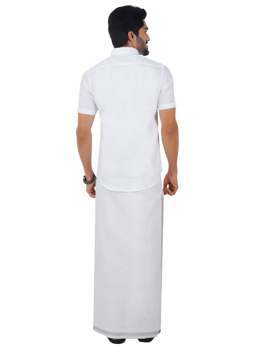 Pure Linen White Half Sleeves Shirt with Dhoti Combo 5445