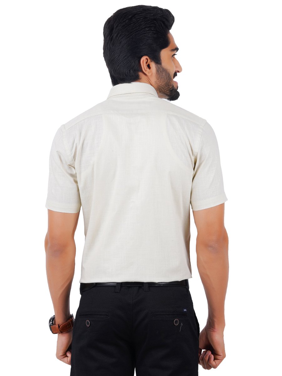 Mens Formal Shirt Half Sleeves Plus Size Cream CL2 GT15-Back view