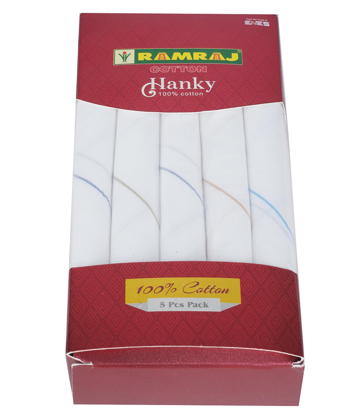 Cotton White Hand Kerchief (5 in 1) -  Ramraj Cotton-Ad vertisement