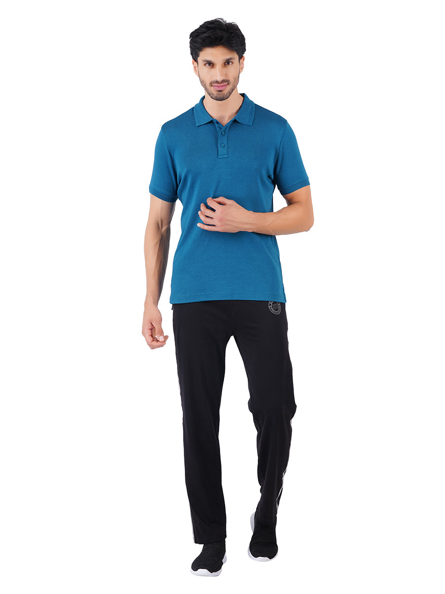 Men's Peacock Blue Super Combed Cotton Half Sleeves Polo T-Shirt-Full view