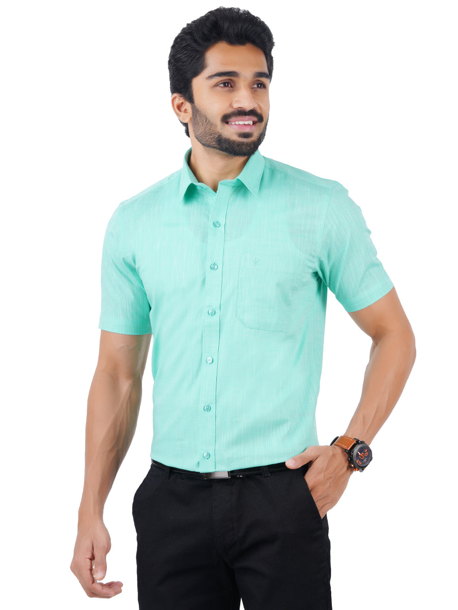 Mens Formal Shirt Half Sleeves Plus Size Vivid Cyan CL2 GT6-Front view