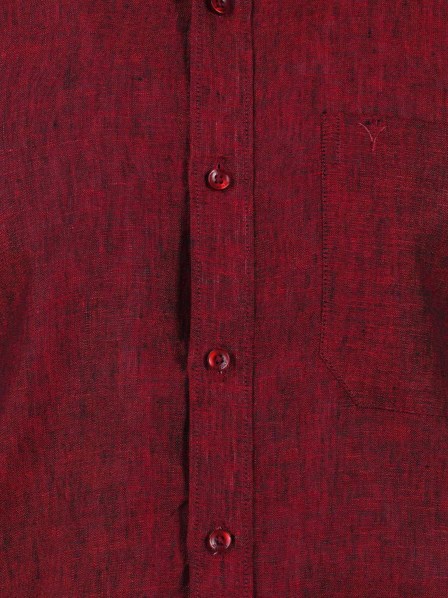 Mens Pure Linen Half Sleeves Shirt Maroon-Zoom view