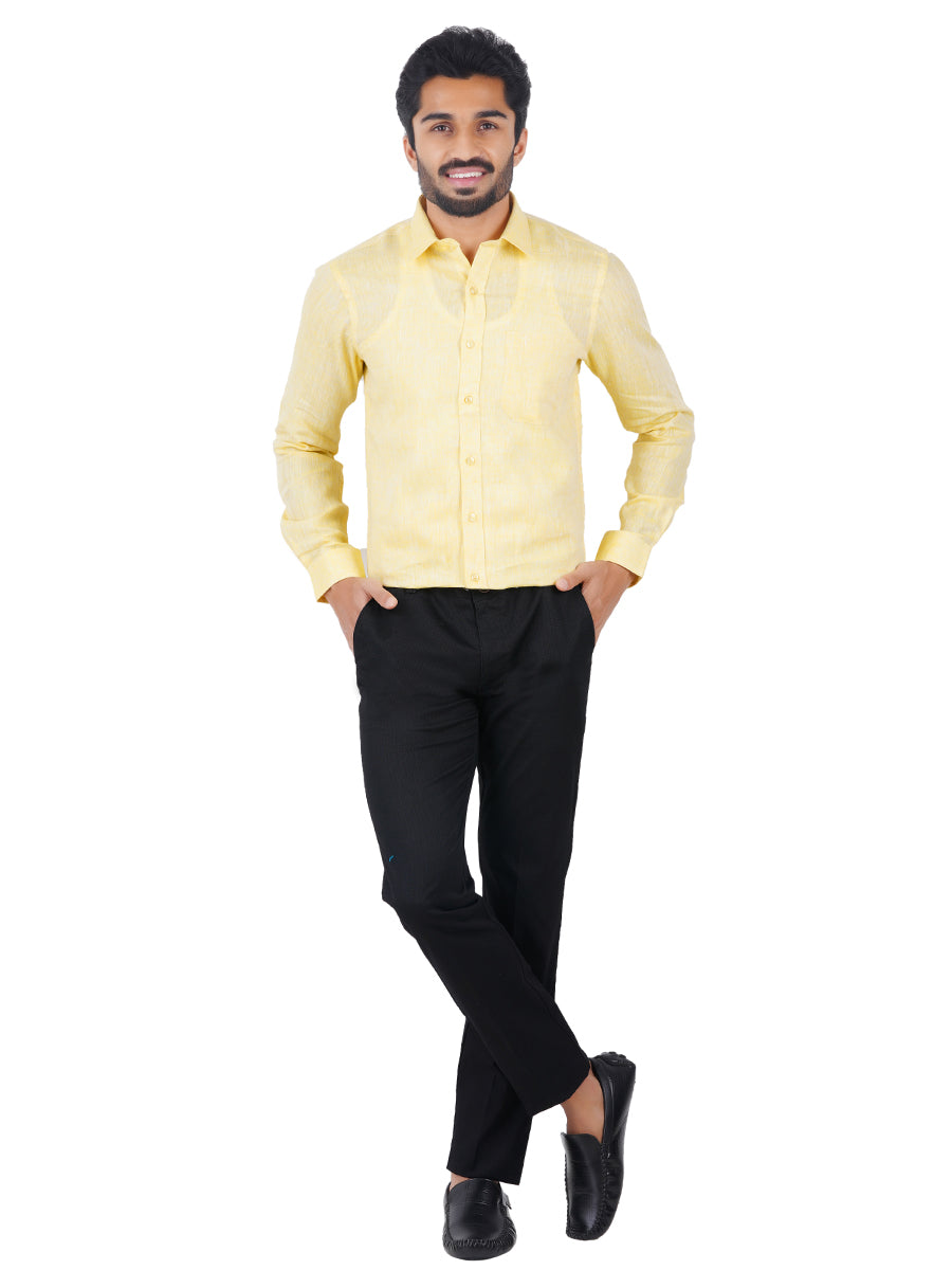 Mens Pure Linen Full Sleeves Shirt Light Yellow-Full view