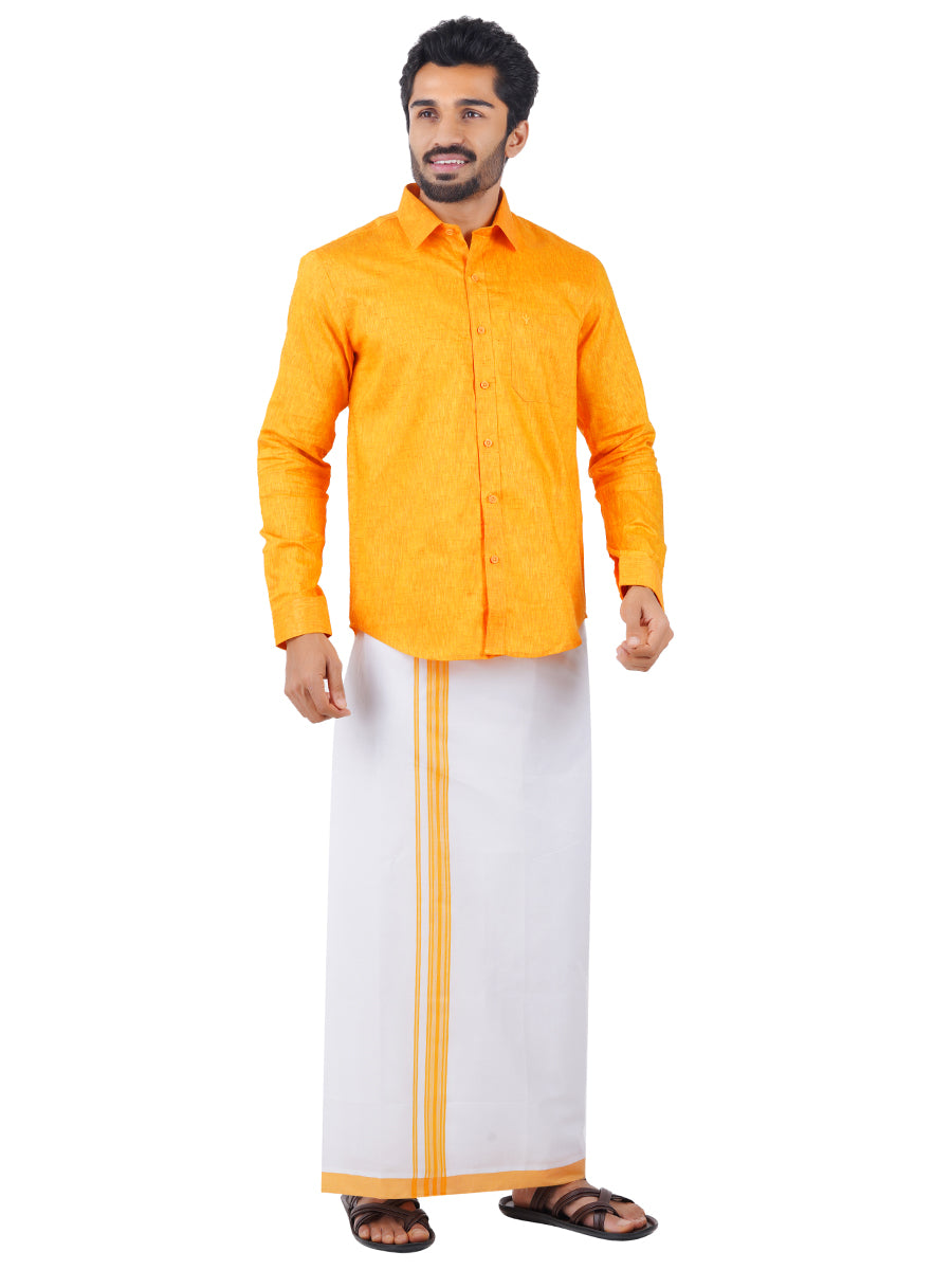 Mens Matching Border Dhoti & Shirt Set Full Yellow C33