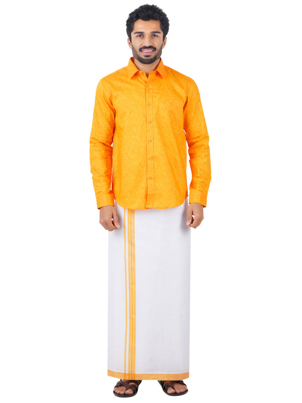 Mens Readymade Adjustable Dhoti with Matching Shirt Full Yellow C33