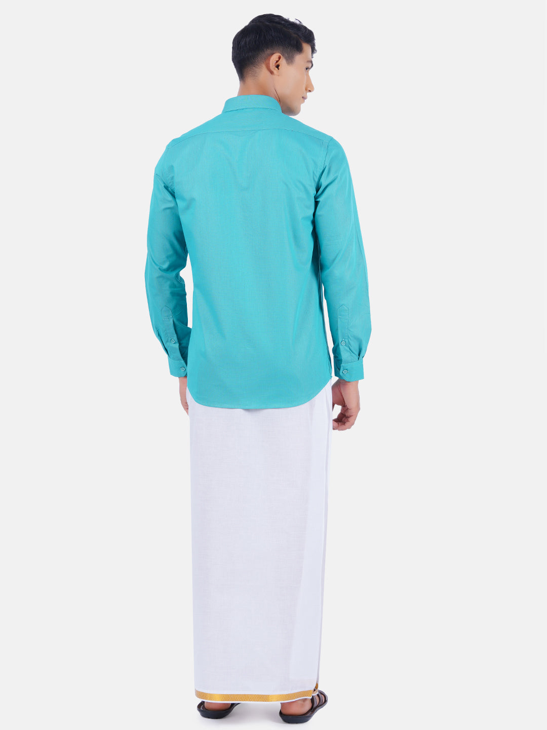 Mens Cotton Full Sleeves Shirt with 3/4'' Gold Jari Dhoti Combo-Back view
