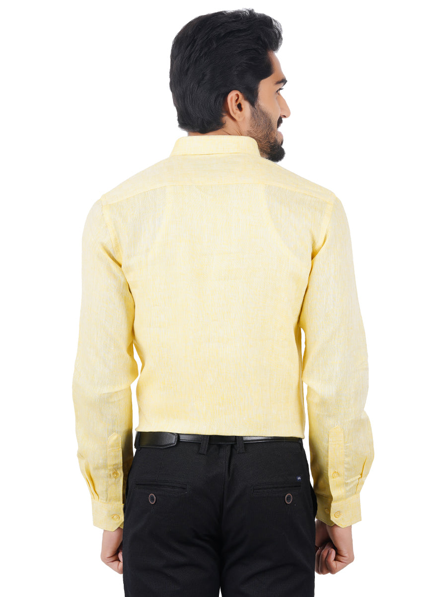 Mens Pure Linen Full Sleeves Shirt Light Yellow-Back view