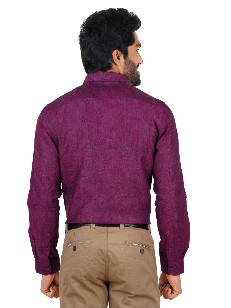 Mens Pure Linen Full Sleeves Shirt Deep Pink-Back view