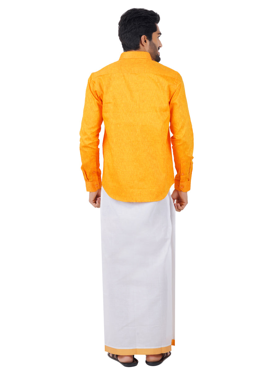 Mens Matching Border Dhoti & Shirt Set Full Yellow C33-Back view