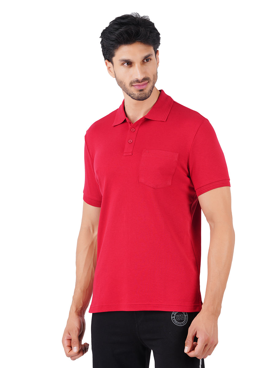 Super Combed Cotton Polo T-Shirt Red with Chest Pocket-Side view