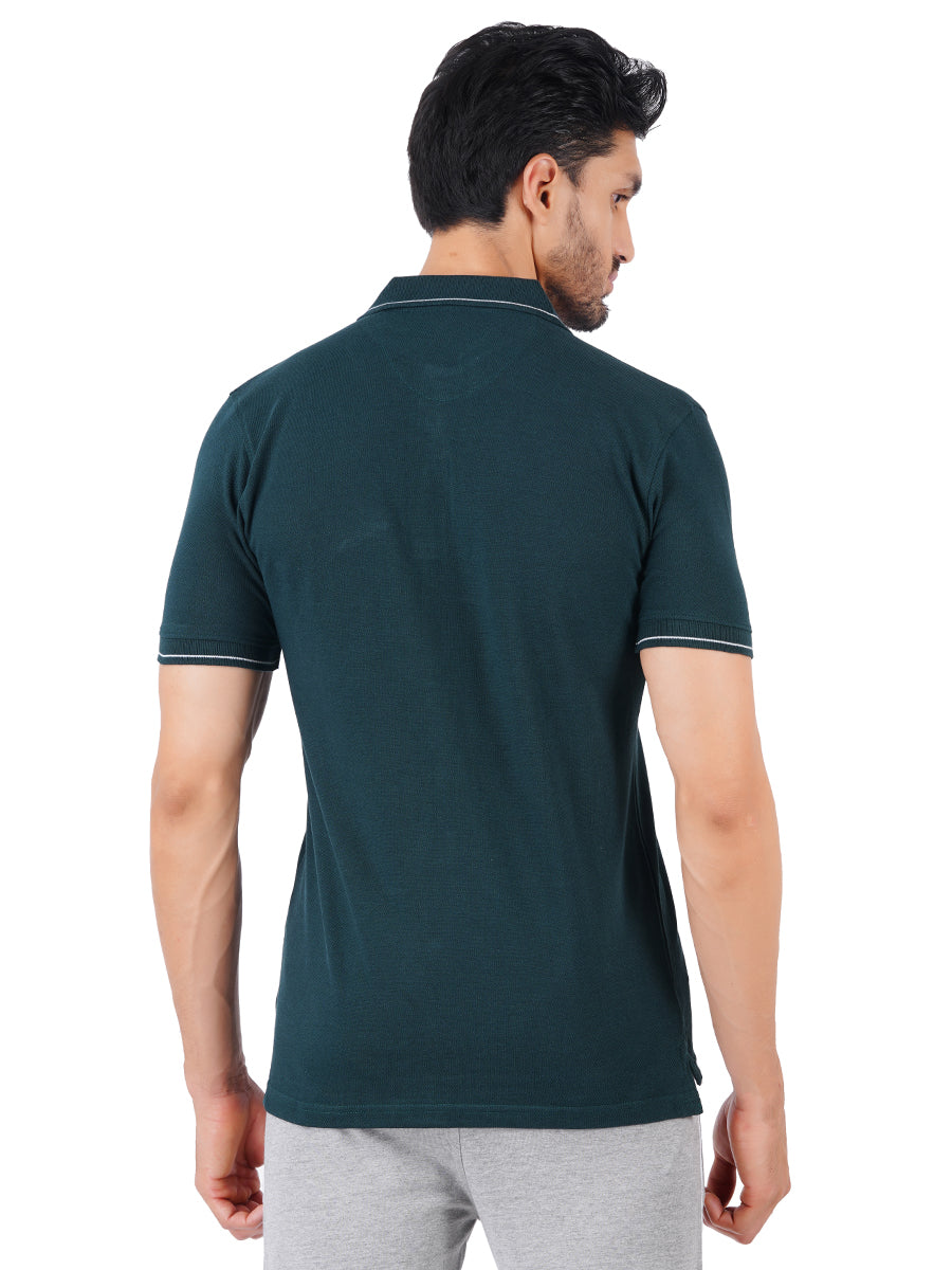 Cotton Blend Polo T-Shirt Peacock Green with Chest Pocket-Back view