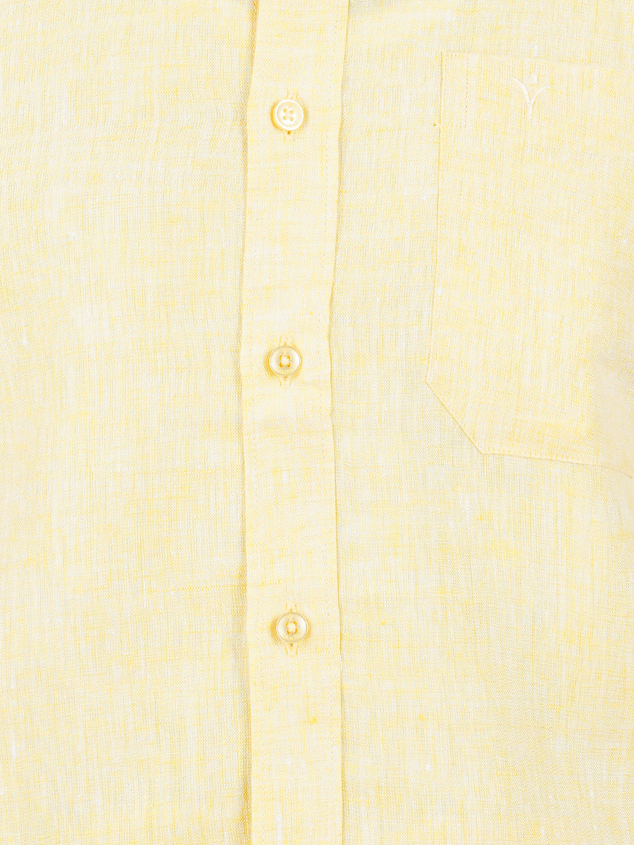 Mens Pure Linen Full Sleeves Shirt Light Yellow-Zoom view
