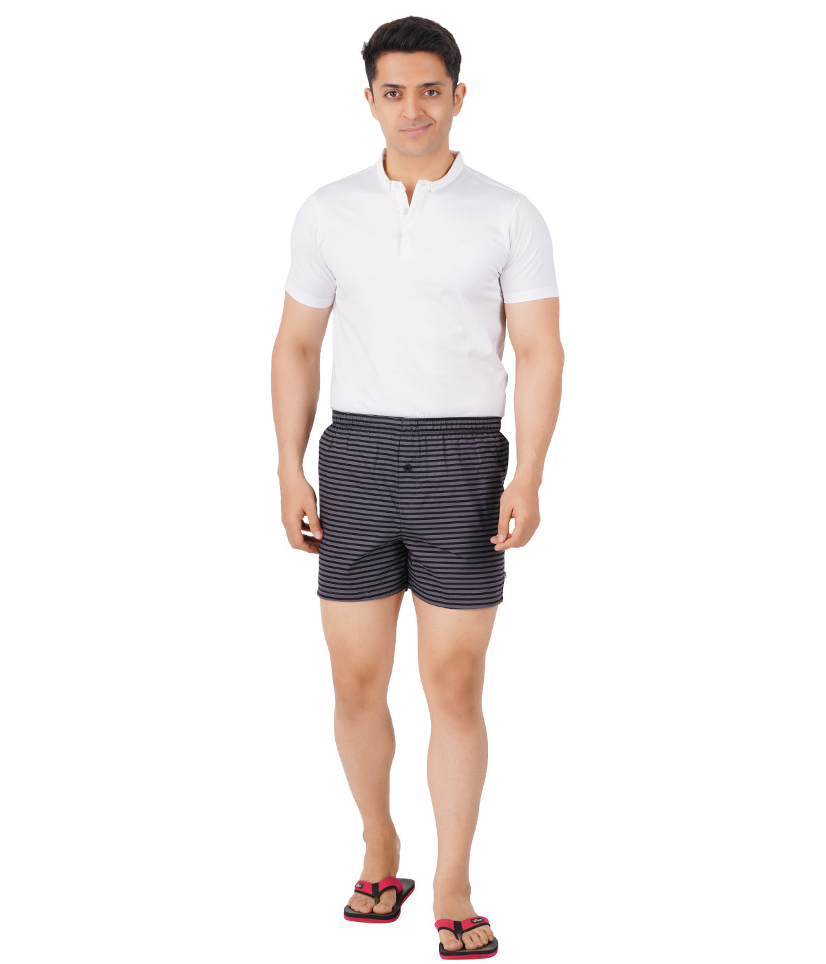 Mens Stripe Woven Boxer Shorts Grey WS4-Full view