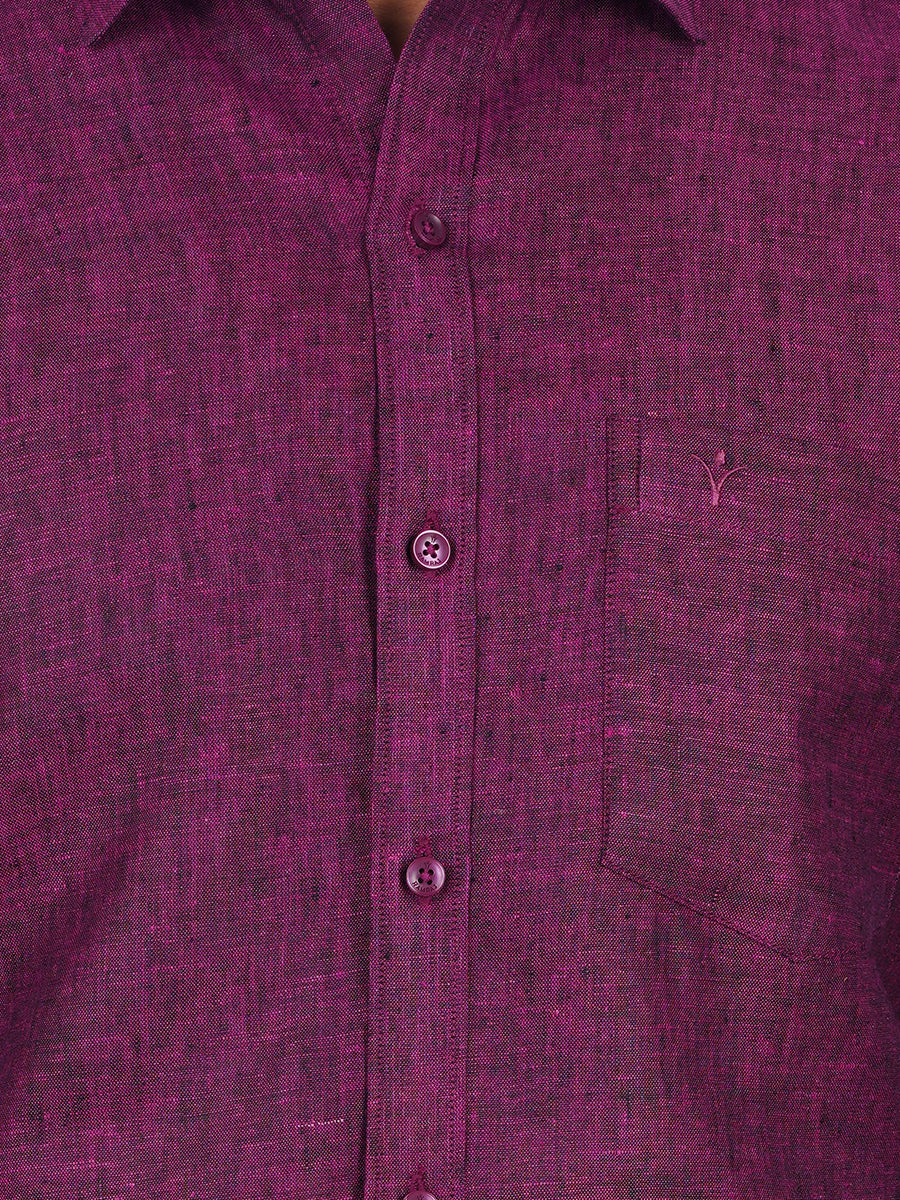 Mens Pure Linen Full Sleeves Shirt Deep Pink-Zoom view