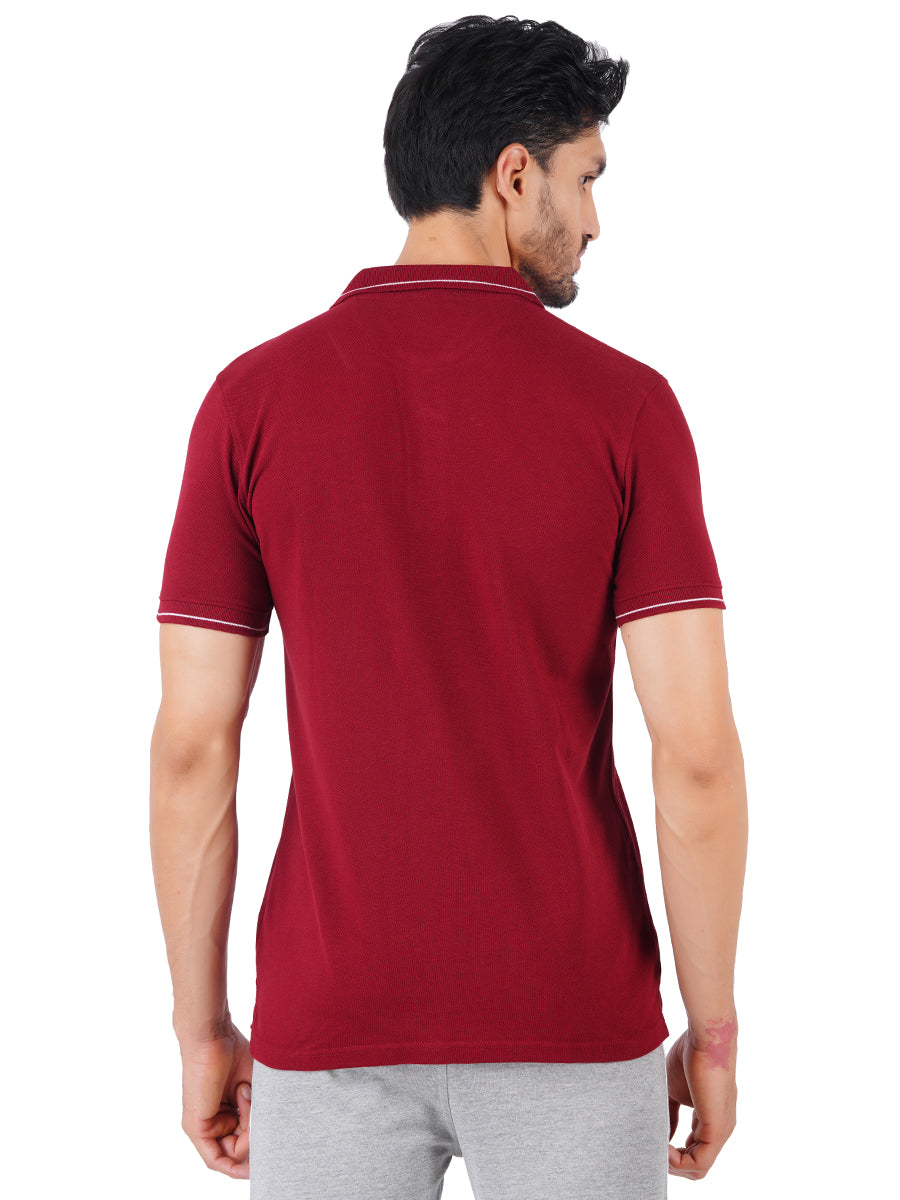 Men's Maroon Cotton Blend Half Sleeves Polo T-Shirt-Bakc view