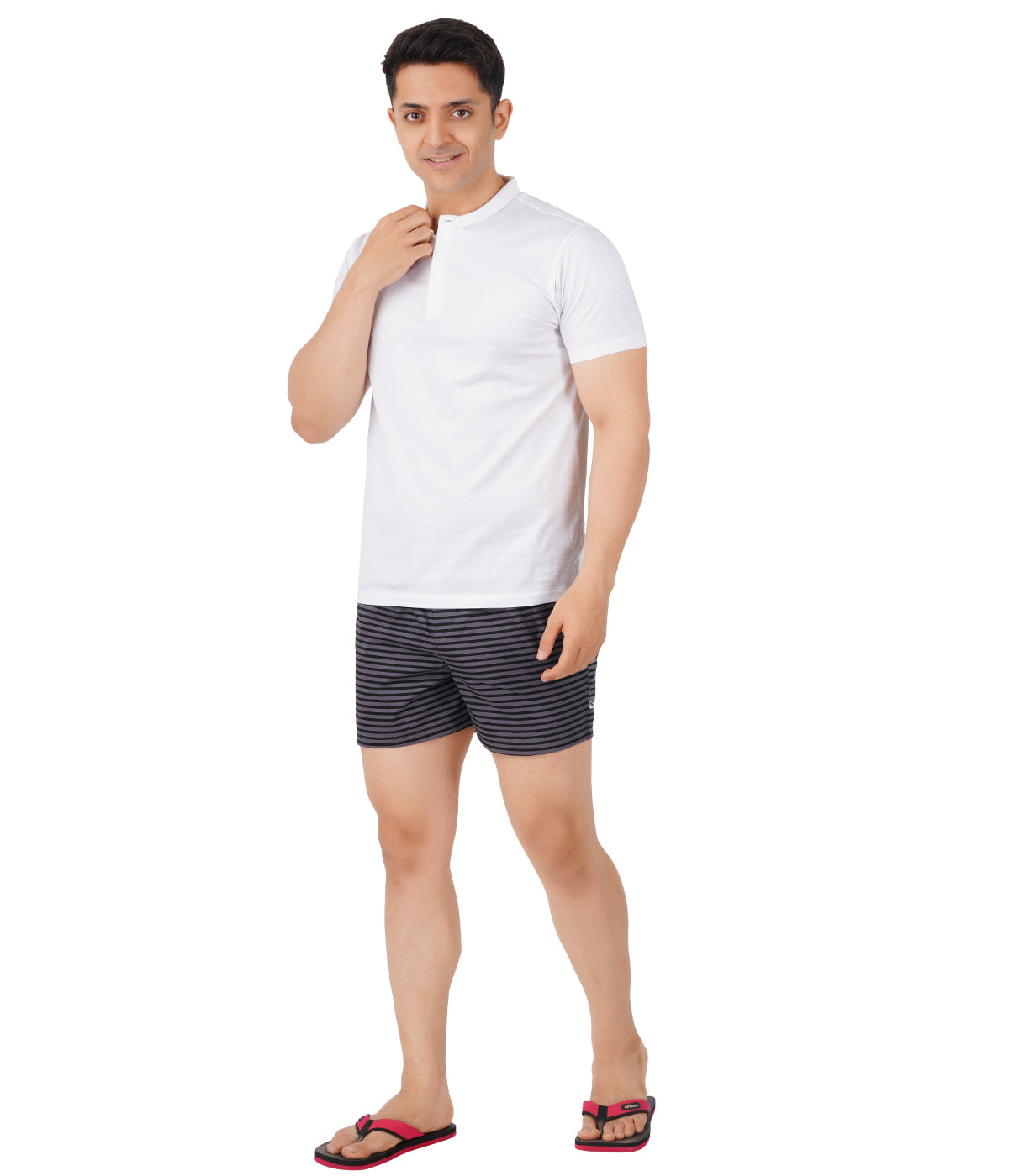 Mens Stripe Woven Boxer Shorts Grey WS4-Side view