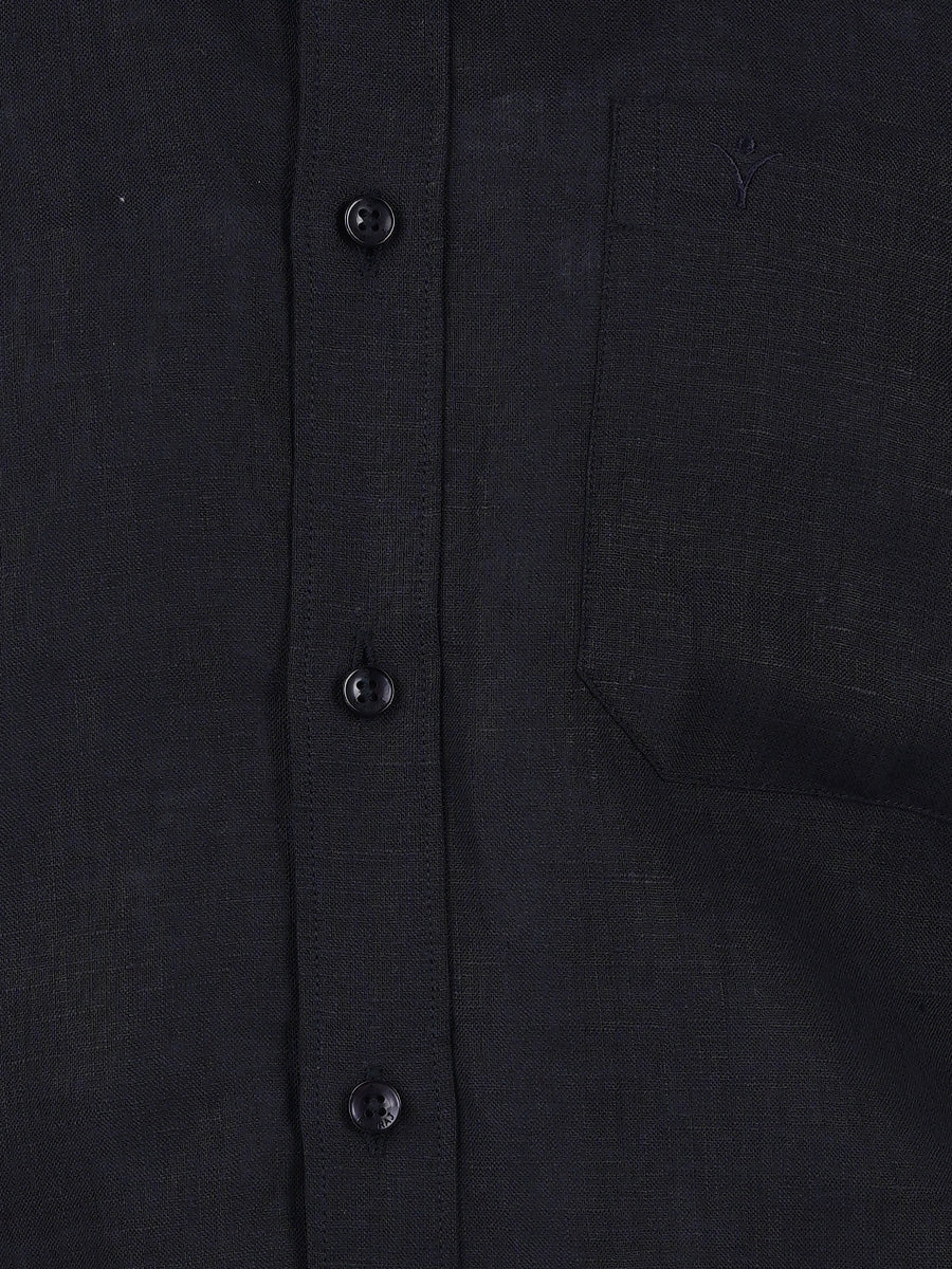 Mens Pure Linen Full Sleeves Black Shirt-Zoom view