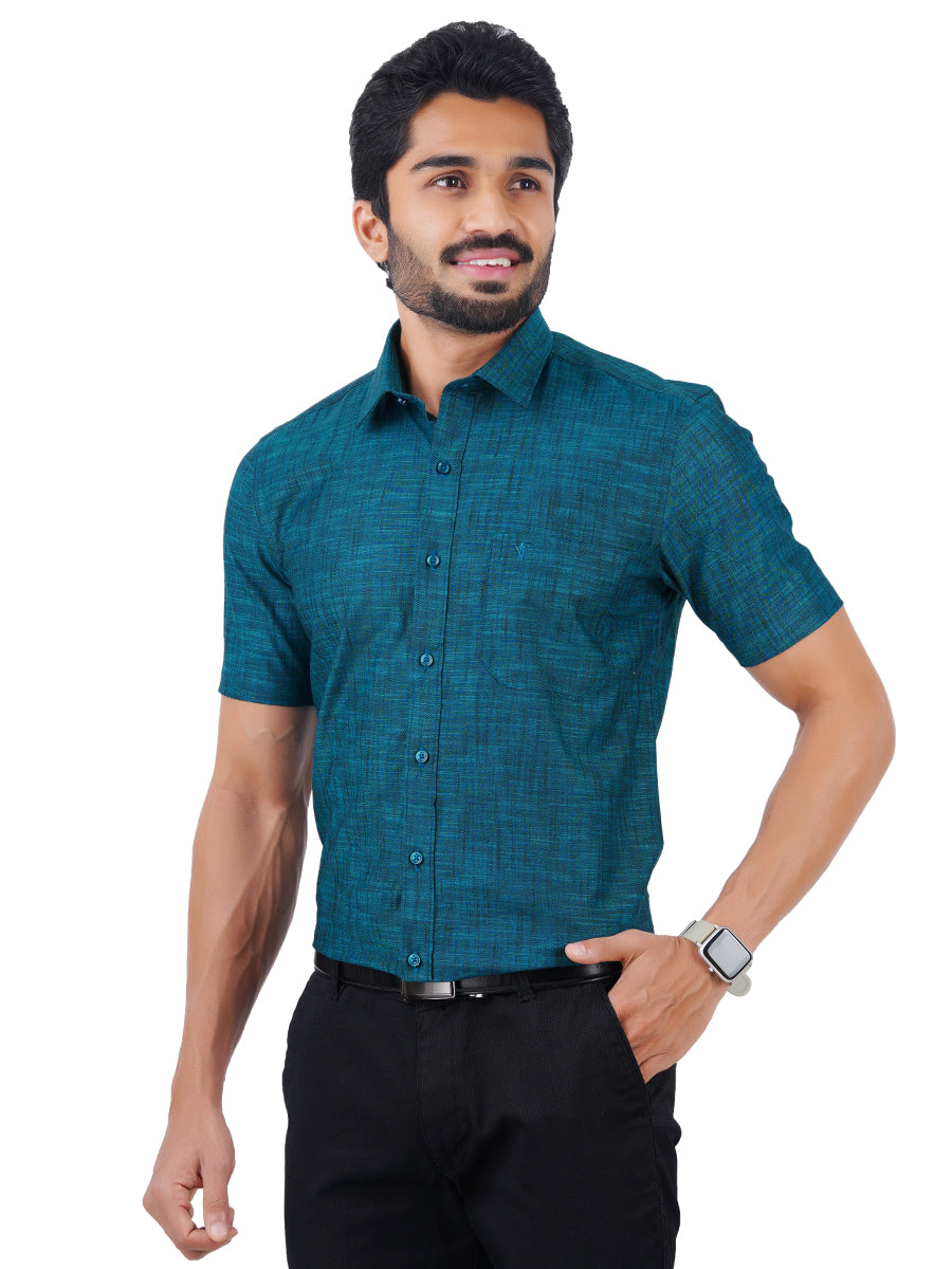 Mens Formal Shirt Half Sleeves Plus Size Dark Cyan CL2 GT12-Front view