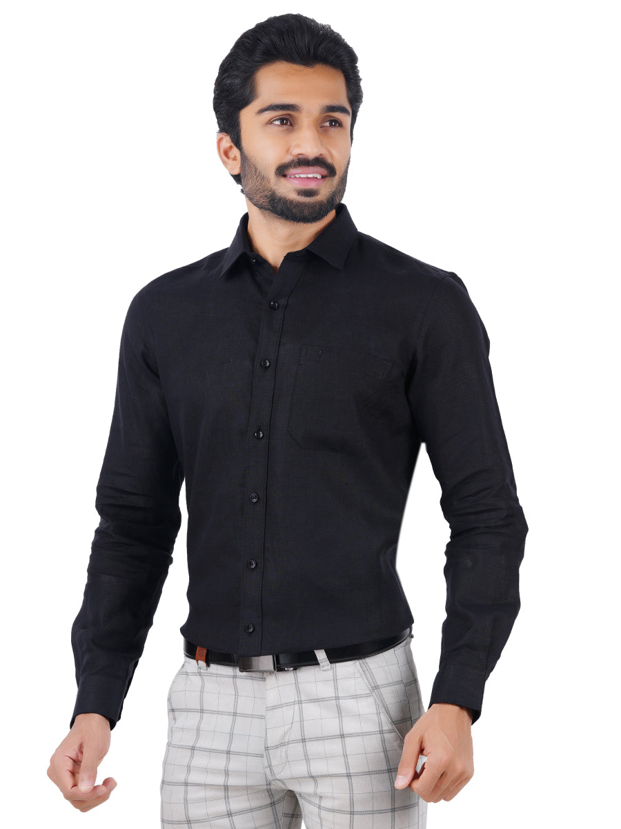 Mens Pure Linen Full Sleeves Black Shirt
