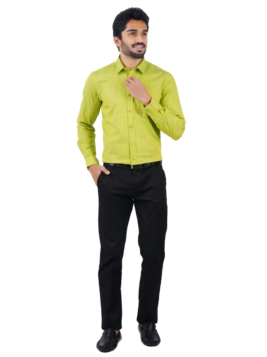Mens Formal Shirt Full Sleeves Plus Size Yellowish Green CL2 GT2-Full view