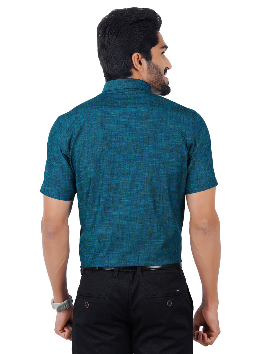 Mens Formal Shirt Half Sleeves Plus Size Dark Cyan CL2 GT12-Back view