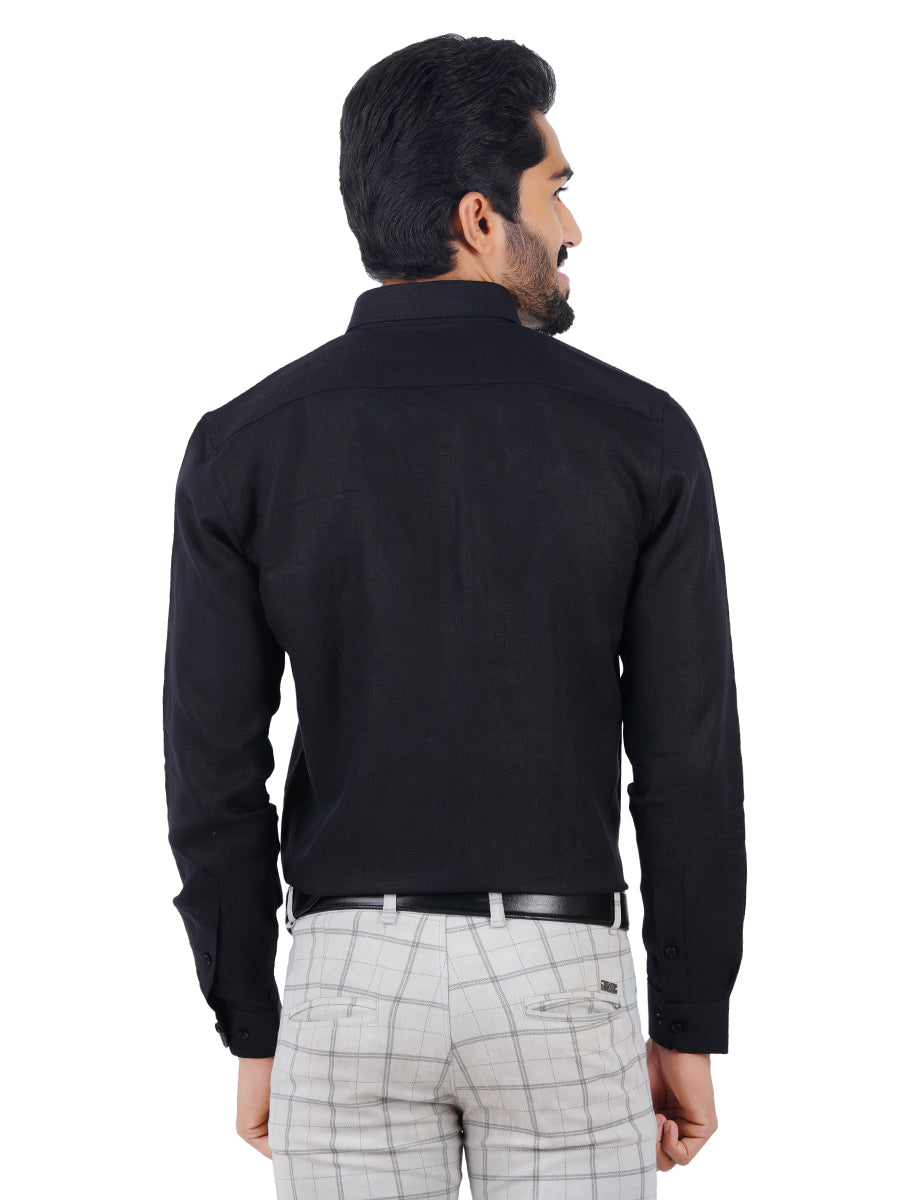 Mens Pure Linen Full Sleeves Black Shirt-Back view