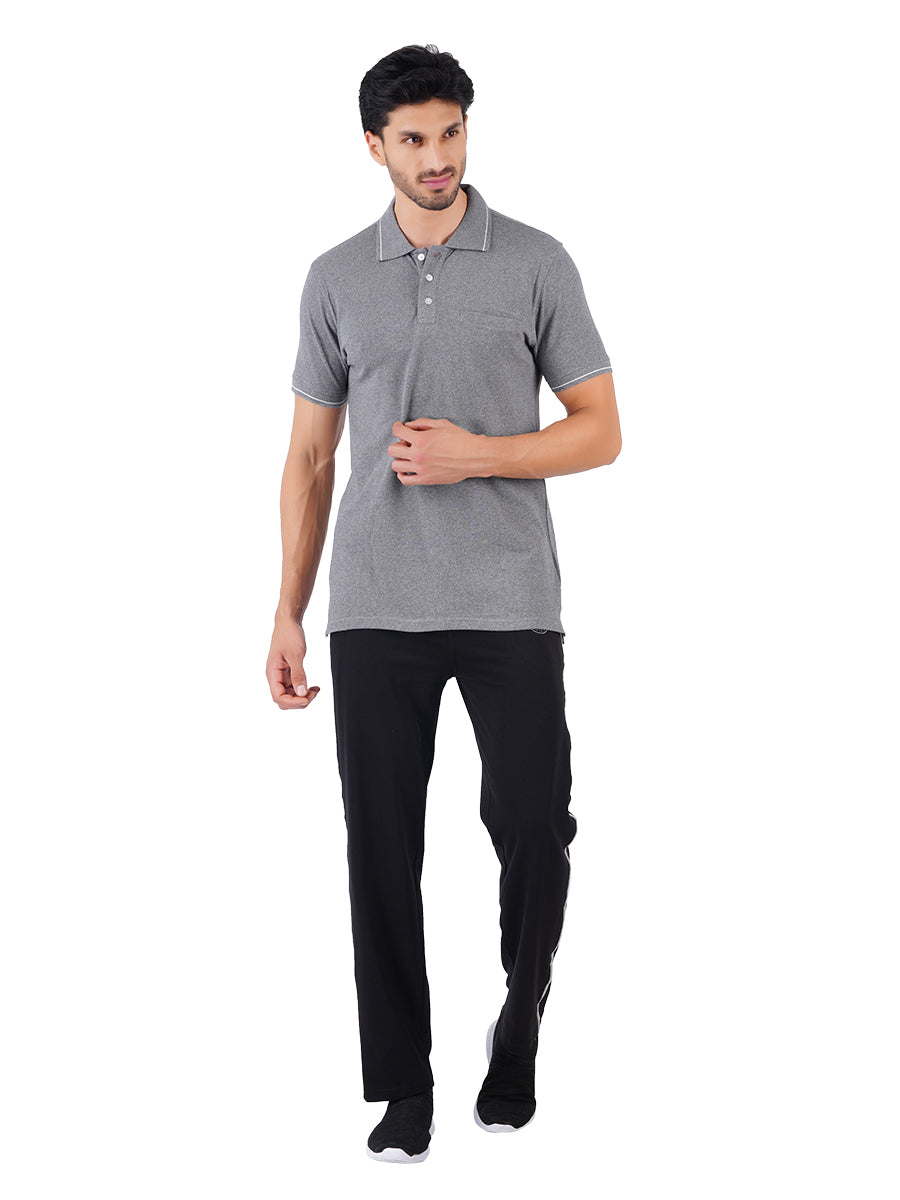 Cotton Blend Polo T-Shirt Grey with Chest Pocket-Full view