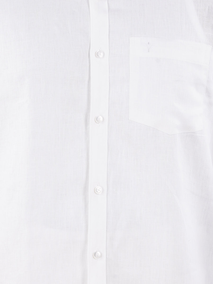 Mens Premium Pure Linen Shirt Full Sleeve with Double Dhoti White 770-Zoom view