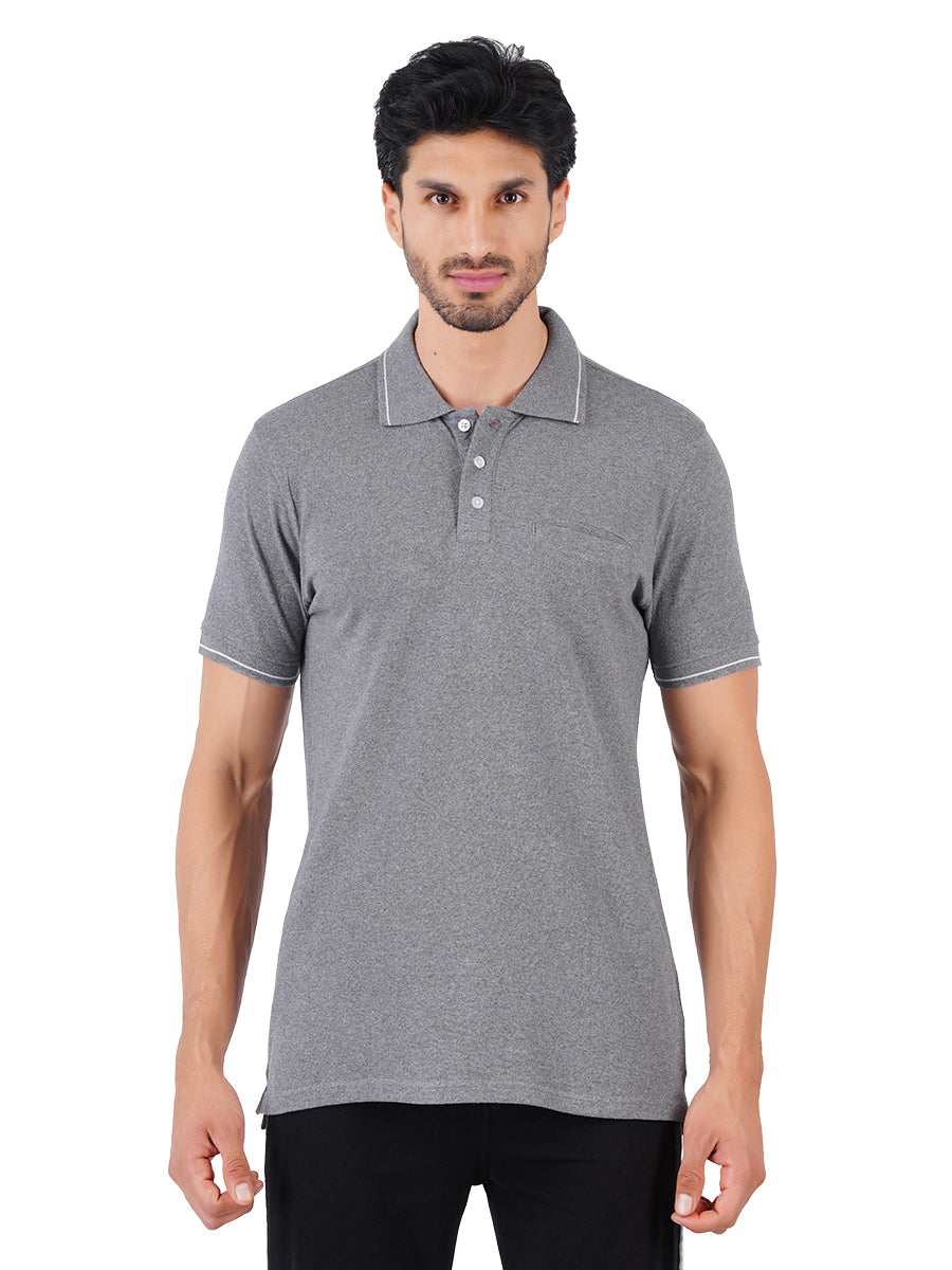 Cotton Blend Polo T-Shirt Grey with Chest Pocket