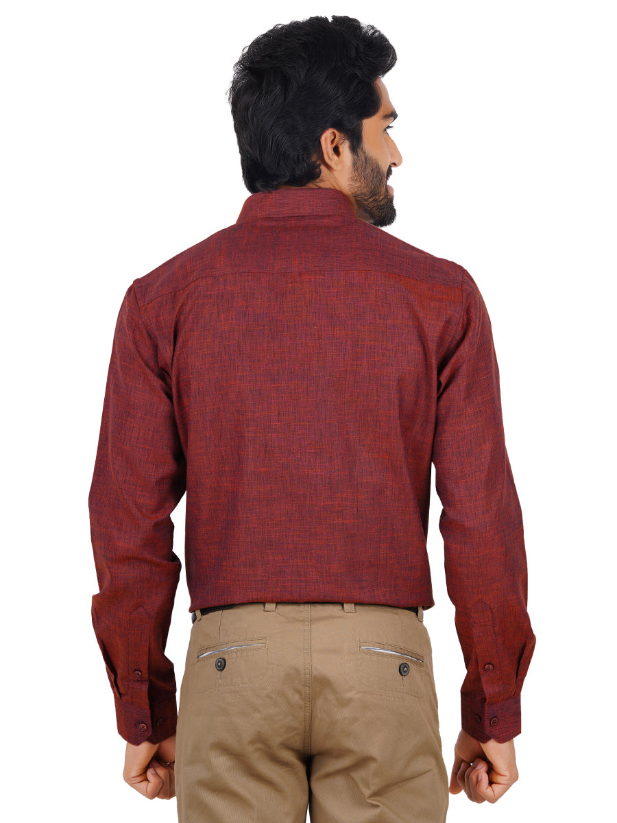 Mens Cotton Blended Formal Shirt Full Sleeves Maroon T12 CK10-Back view