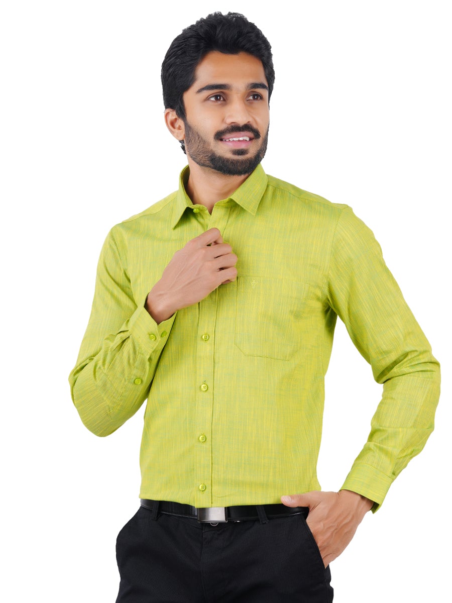 Mens Formal Shirt Full Sleeves Plus Size Yellowish Green CL2 GT2-Front view