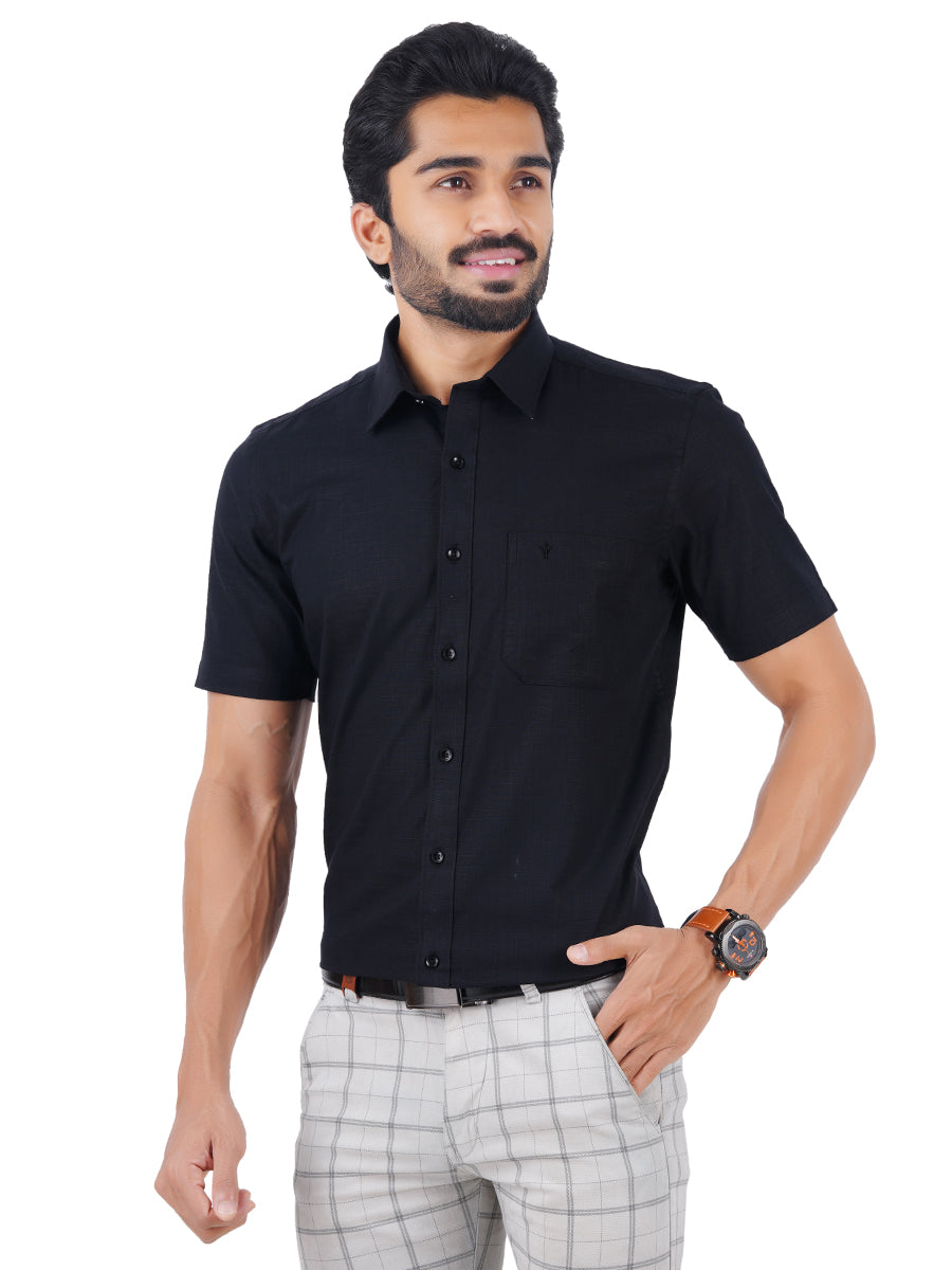 Mens Formal 100% Cotton Half Sleeves Black Shirt CL2 GT8-Side view