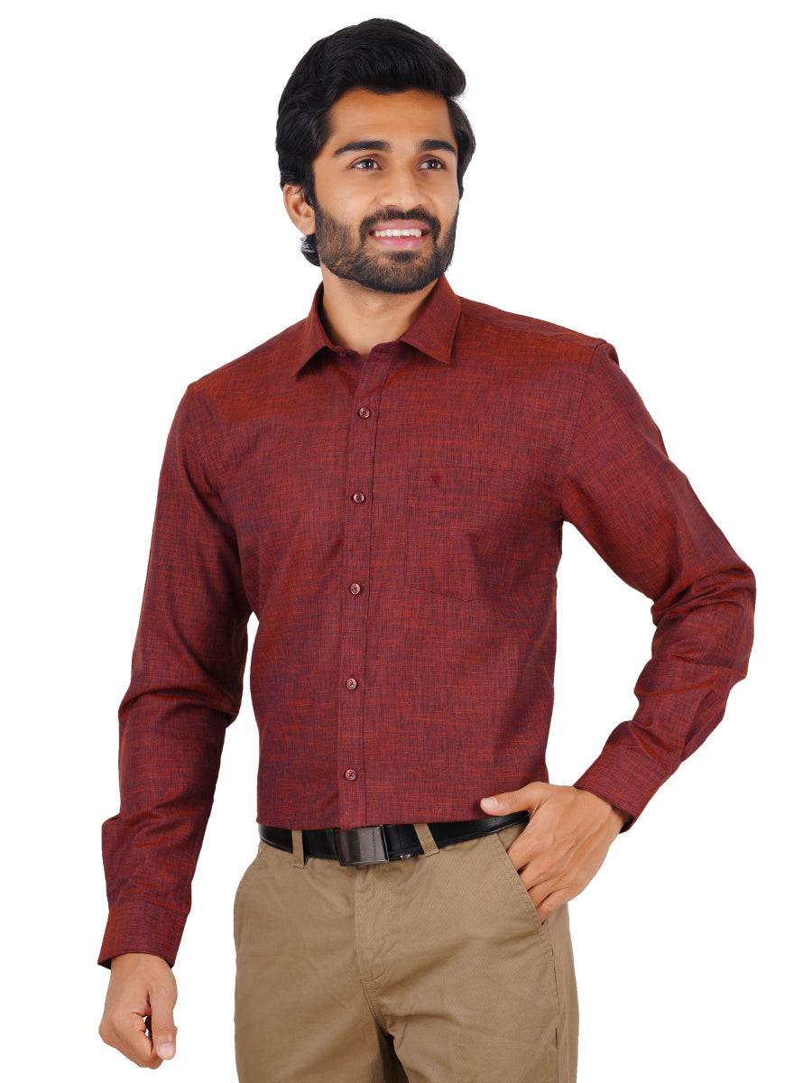 Mens Cotton Blended Formal Shirt Full Sleeves Maroon T12 CK10-Front view