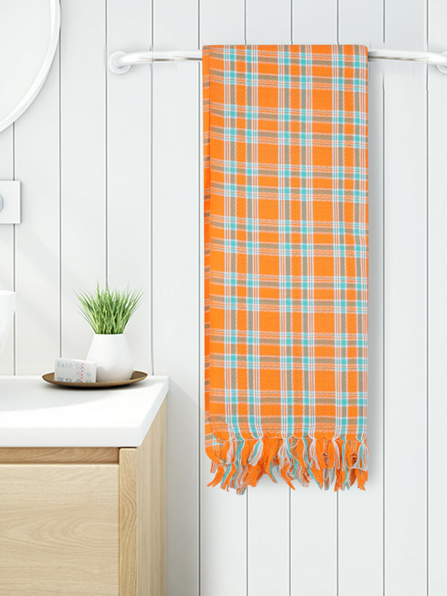 Evergreen Special Checked Bath Towel Colour-Orange and green