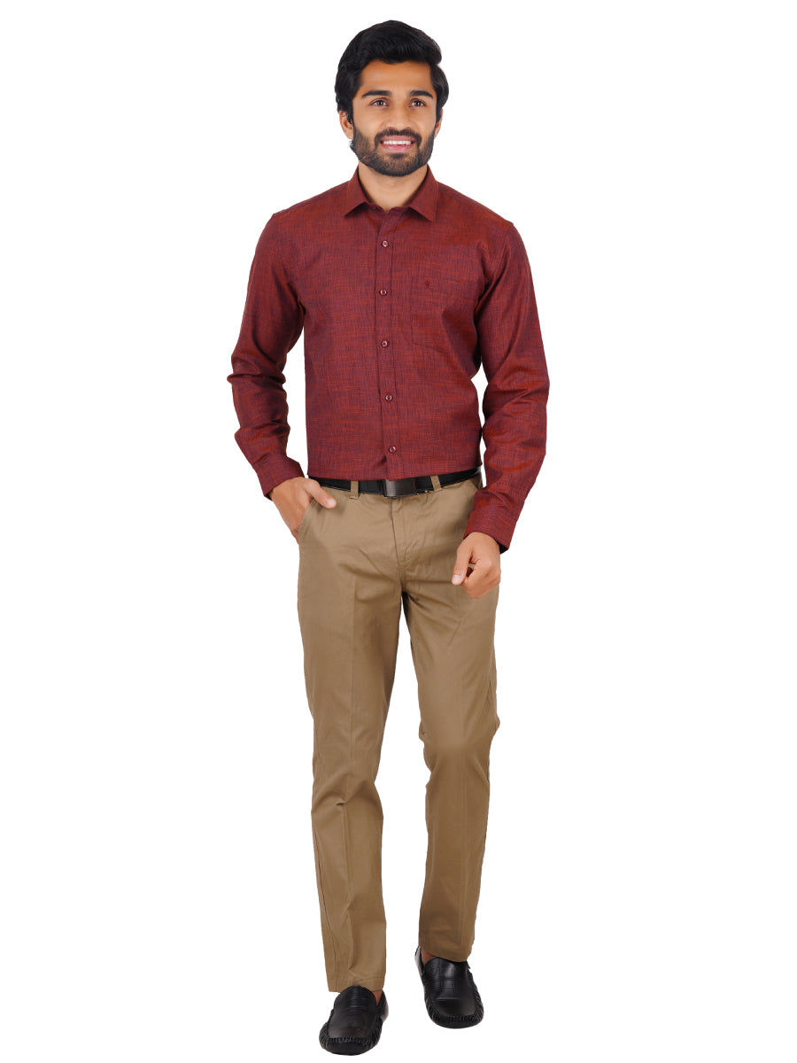Mens Cotton Blended Formal Shirt Full Sleeves Maroon T12 CK10-Full view